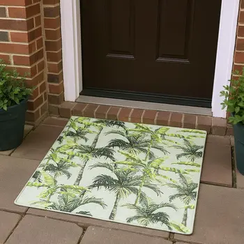 3' X 5' Green Ivory And Charcoal Geometric Washable Area Rug With UV Protection
