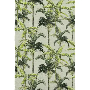 10' X 14' Green Ivory And Charcoal Geometric Washable Area Rug With UV Protection