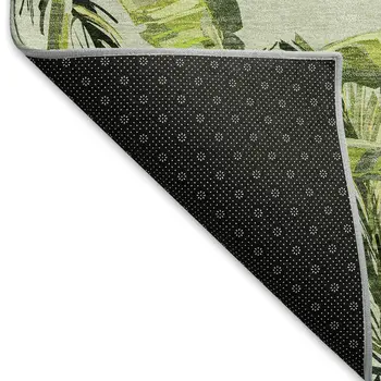 10' X 14' Green Ivory And Charcoal Geometric Washable Area Rug With UV Protection