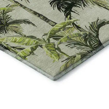 10' X 14' Green Ivory And Charcoal Geometric Washable Area Rug With UV Protection