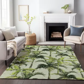 10' X 14' Green Ivory And Charcoal Geometric Washable Area Rug With UV Protection