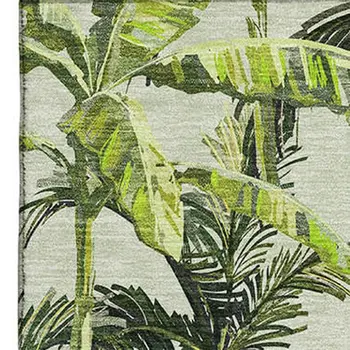 10' X 14' Green Ivory And Charcoal Geometric Washable Area Rug With UV Protection
