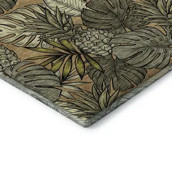 3' X 5' Khaki Gray And Yellow Geometric Washable Area Rug With UV Protection