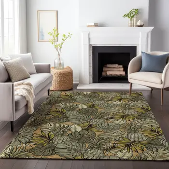 3' X 5' Khaki Gray And Yellow Geometric Washable Area Rug With UV Protection
