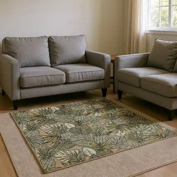 8' X 10' Khaki Gray And Yellow Geometric Washable Area Rug With UV Protection