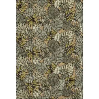 10' X 14' Khaki Gray And Yellow Geometric Washable Area Rug With UV Protection