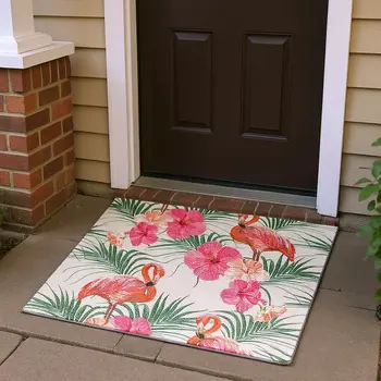 3' X 5' Pink Ivory And Green Geometric Washable Area Rug With UV Protection
