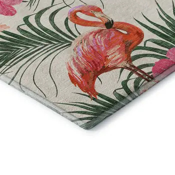 5' X 8' Pink Ivory And Green Geometric Washable Area Rug With UV Protection