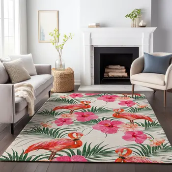 5' X 8' Pink Ivory And Green Geometric Washable Area Rug With UV Protection