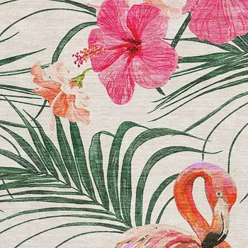 5' X 8' Pink Ivory And Green Geometric Washable Area Rug With UV Protection