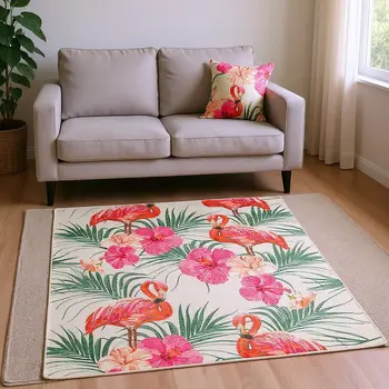 8' X 10' Pink Ivory And Green Geometric Washable Area Rug With UV Protection