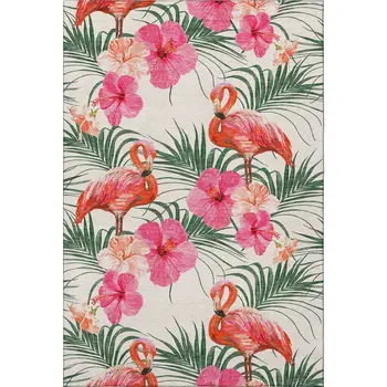 8' X 10' Pink Ivory And Green Geometric Washable Area Rug With UV Protection