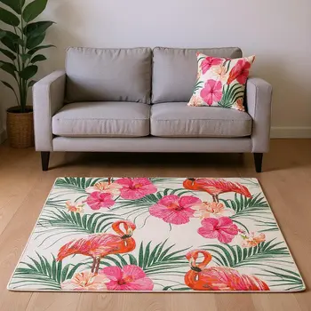 9' X 12' Pink Ivory And Green Geometric Washable Area Rug With UV Protection