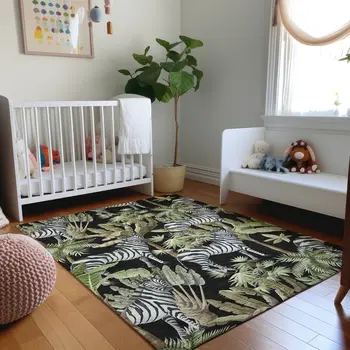 3' X 5' Midnight Green And Brown Geometric Washable Area Rug With UV Protection