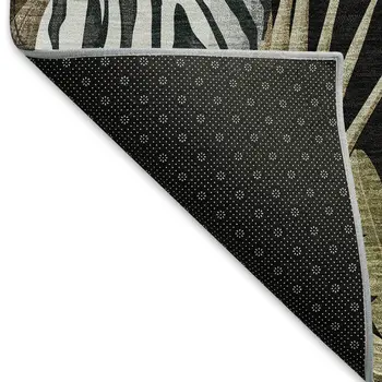 3' X 5' Midnight Green And Brown Geometric Washable Area Rug With UV Protection