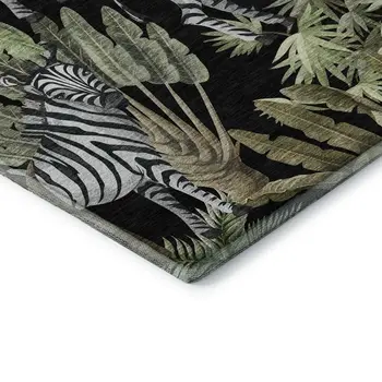 3' X 5' Midnight Green And Brown Geometric Washable Area Rug With UV Protection