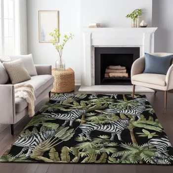 3' X 5' Midnight Green And Brown Geometric Washable Area Rug With UV Protection
