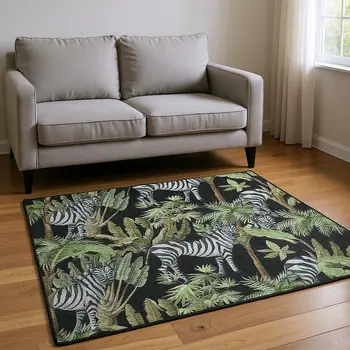 10' X 14' Midnight Green And Brown Geometric Washable Area Rug With UV Protection