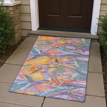 3' X 5' Rainbow And Ivory Geometric Washable Area Rug With UV Protection
