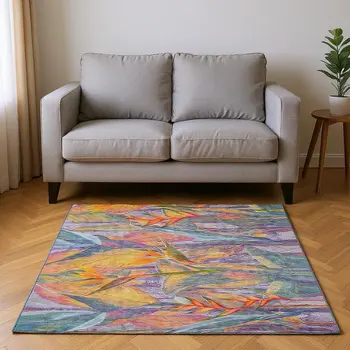 5' X 8' Rainbow And Ivory Geometric Washable Area Rug With UV Protection