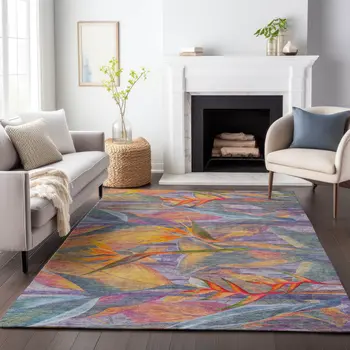 5' X 8' Rainbow And Ivory Geometric Washable Area Rug With UV Protection