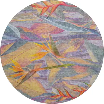 8' Rainbow And Ivory Geometric Washable Round Rug With UV Protection