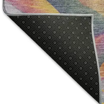 8' Rainbow And Ivory Geometric Washable Round Rug With UV Protection