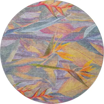 8' Rainbow And Ivory Geometric Washable Round Rug With UV Protection