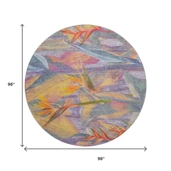 8' Rainbow And Ivory Geometric Washable Round Rug With UV Protection