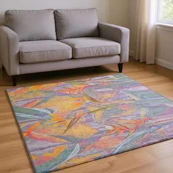 8' X 10' Rainbow And Ivory Geometric Washable Area Rug With UV Protection