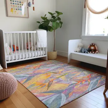 9' X 12' Rainbow And Ivory Geometric Washable Area Rug With UV Protection
