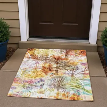 3' X 5' Rainbow And Ivory Geometric Washable Area Rug With UV Protection