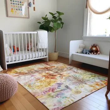 5' X 8' Rainbow And Ivory Geometric Washable Area Rug With UV Protection