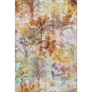 5' X 8' Rainbow And Ivory Geometric Washable Area Rug With UV Protection