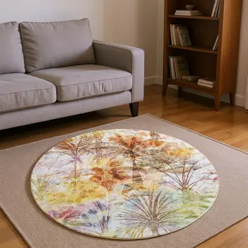8' Rainbow And Ivory Geometric Washable Round Rug With UV Protection