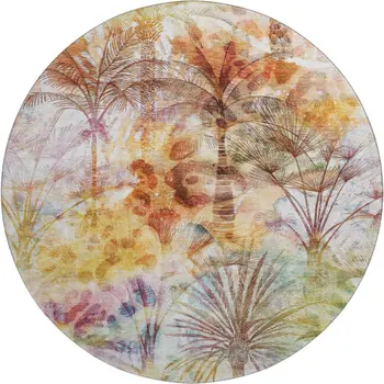 8' Rainbow And Ivory Geometric Washable Round Rug With UV Protection