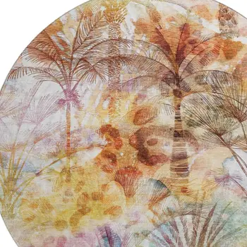 8' Rainbow And Ivory Geometric Washable Round Rug With UV Protection