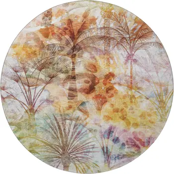 8' Rainbow And Ivory Geometric Washable Round Rug With UV Protection