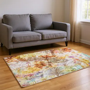 8' X 10' Rainbow And Ivory Geometric Washable Area Rug With UV Protection