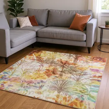 9' X 12' Rainbow And Ivory Geometric Washable Area Rug With UV Protection