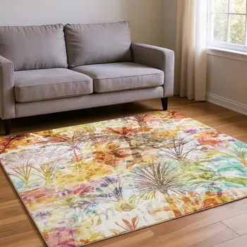 10' X 14' Rainbow And Ivory Geometric Washable Area Rug With UV Protection