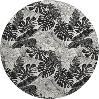 8' Midnight And Ivory Geometric Washable Round Rug With UV Protection