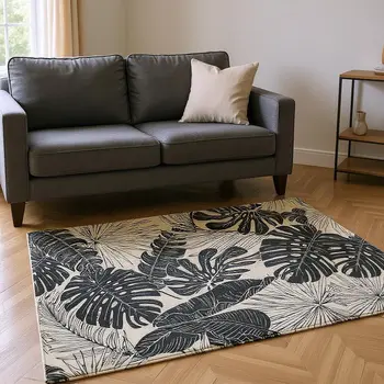 8' X 10' Midnight And Ivory Geometric Washable Area Rug With UV Protection