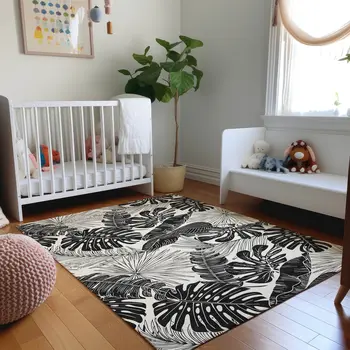 8' X 10' Midnight And Ivory Geometric Washable Area Rug With UV Protection