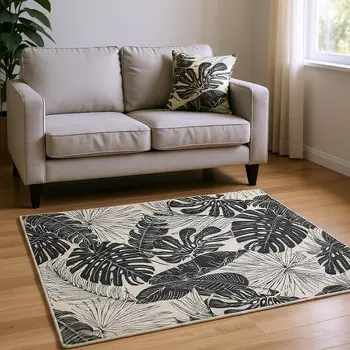 9' X 12' Midnight And Ivory Geometric Washable Area Rug With UV Protection