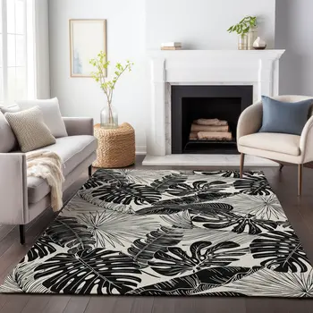 9' X 12' Midnight And Ivory Geometric Washable Area Rug With UV Protection