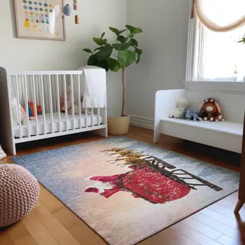 3' X 5' Blue Red And Brown Geometric Washable Area Rug With UV Protection