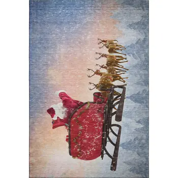 3' X 5' Blue Red And Brown Geometric Washable Area Rug With UV Protection