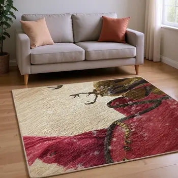 5' X 8' Blue Red And Brown Geometric Washable Area Rug With UV Protection