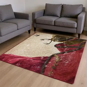 8' X 10' Blue Red And Brown Geometric Washable Area Rug With UV Protection